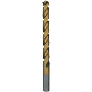 BOSCH TI2143 1-Piece 1/4 in. x 4 in. Titanium Nitride Coated Metal Drill Bit with 3/8 in. Reduced Shank for Applications in Heavy-Gauge Carbon Steels, Light Gauge Metal, Hardwood(25/64 in)