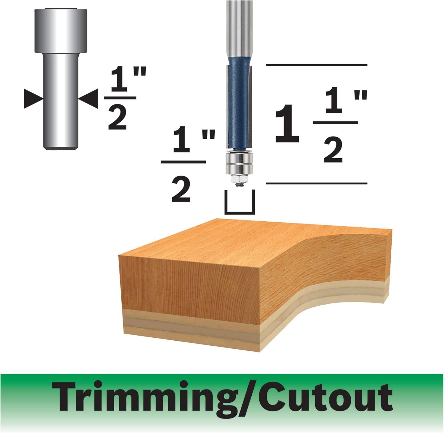 imageBosch 85601M 12 In x 112 In Carbide Tipped 2Flute Templet Trim Bit