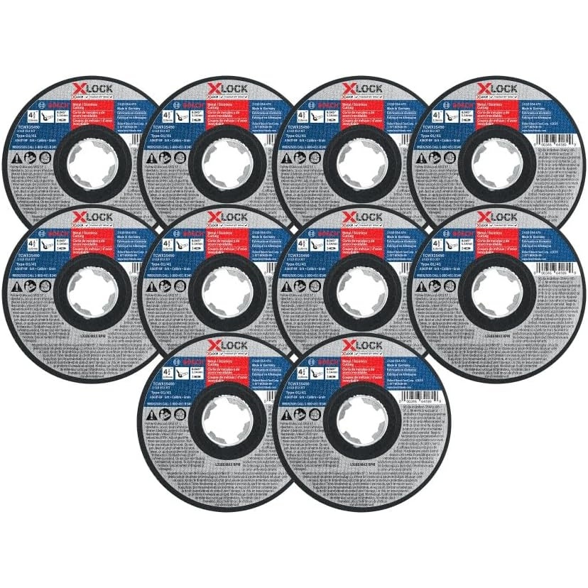 imageBOSCH TCWX1S450P10 412 in XLock MetalStainless Steel Cutting Wheels 10 Pack 60 Grit Type 141