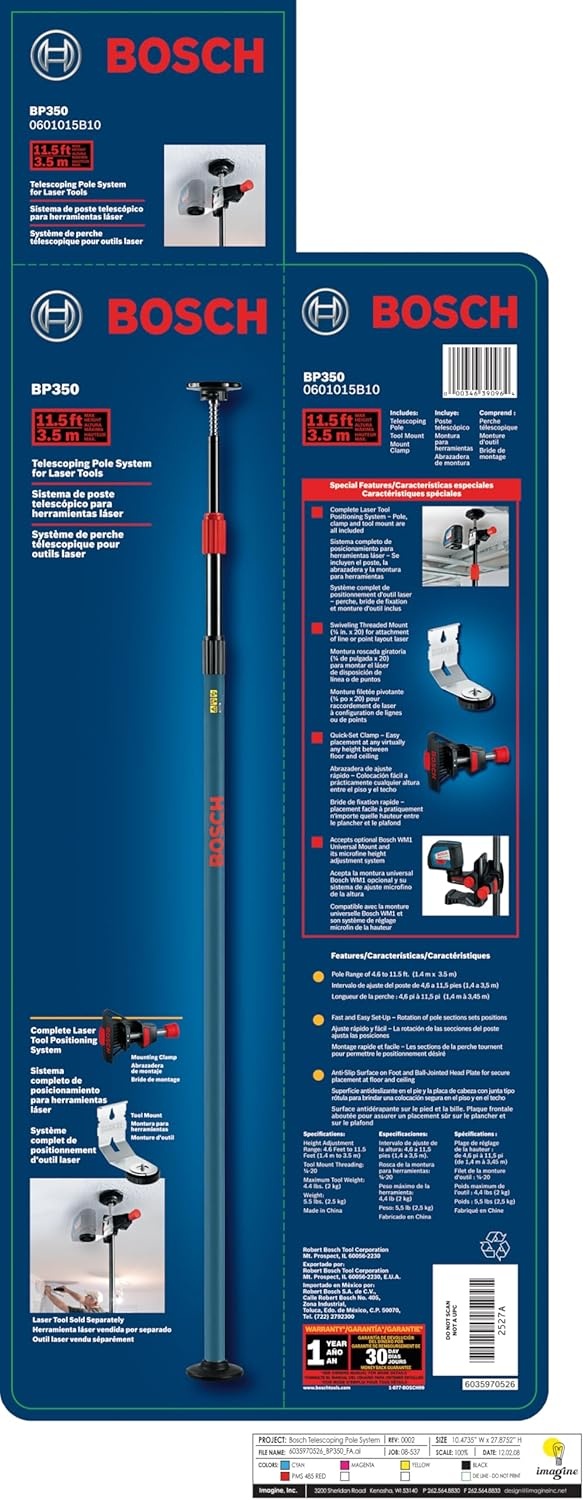 image:imageBOSCH BP350 Telescoping Pole with 14 Inch20 Laser Mount