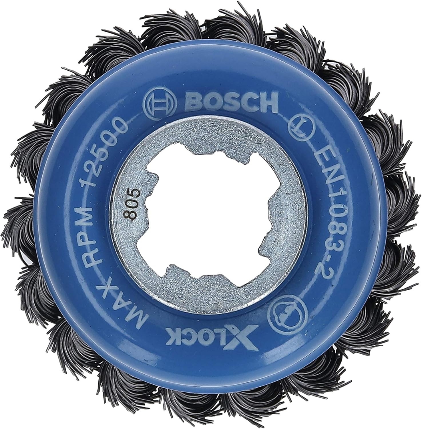 image:imageBOSCH WBX329 3 in XLock Arbor Stainless Steel Knotted Wire Single Row Cup Brush for Applications in Removing Weld Scale Burrs and Corrosion Preparing Painting SurfacesCarbon Steel Wire Cup Brush