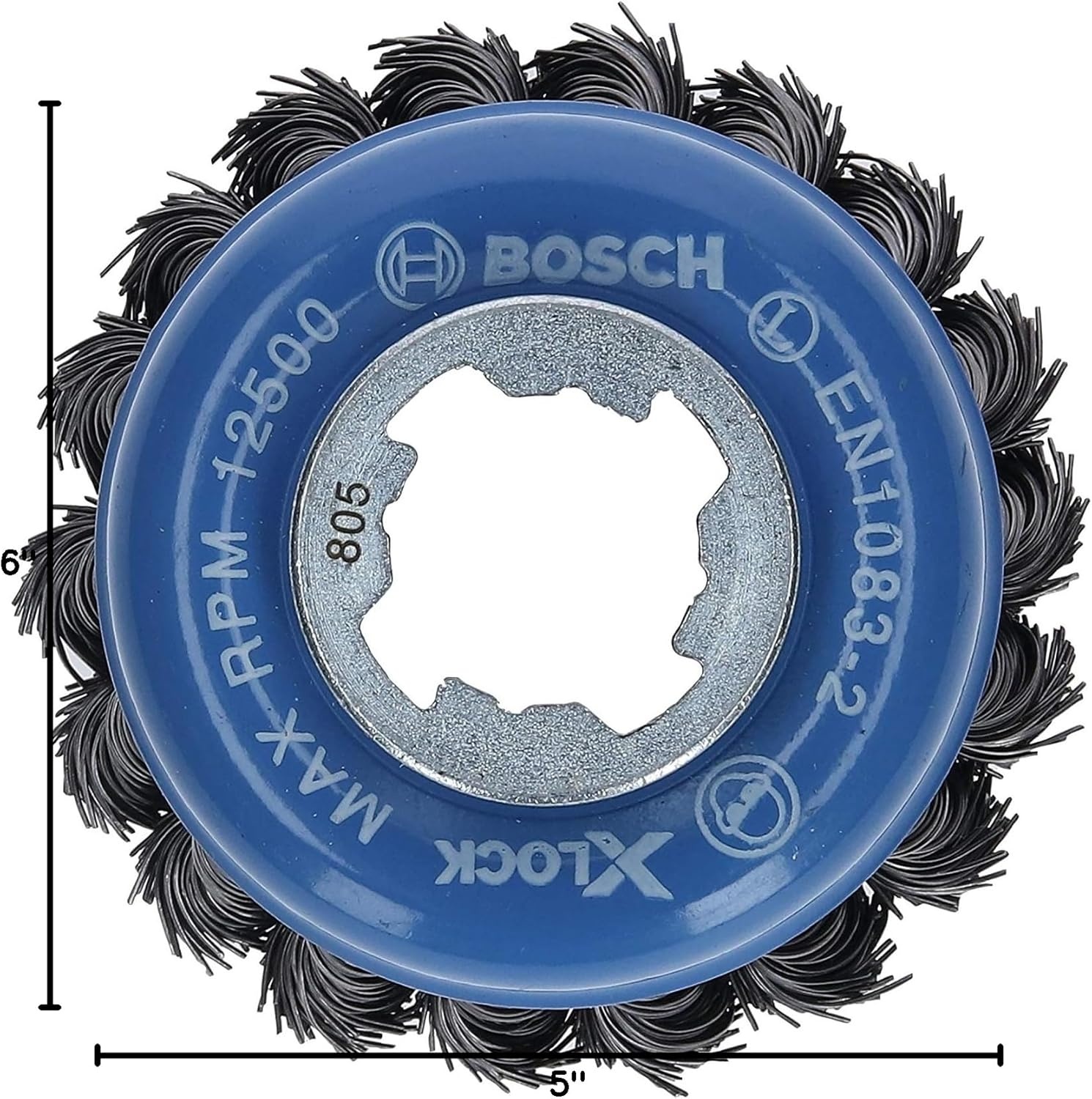 image:imageBOSCH WBX329 3 in XLock Arbor Stainless Steel Knotted Wire Single Row Cup Brush for Applications in Removing Weld Scale Burrs and Corrosion Preparing Painting SurfacesCarbon Steel Wire Cup Brush