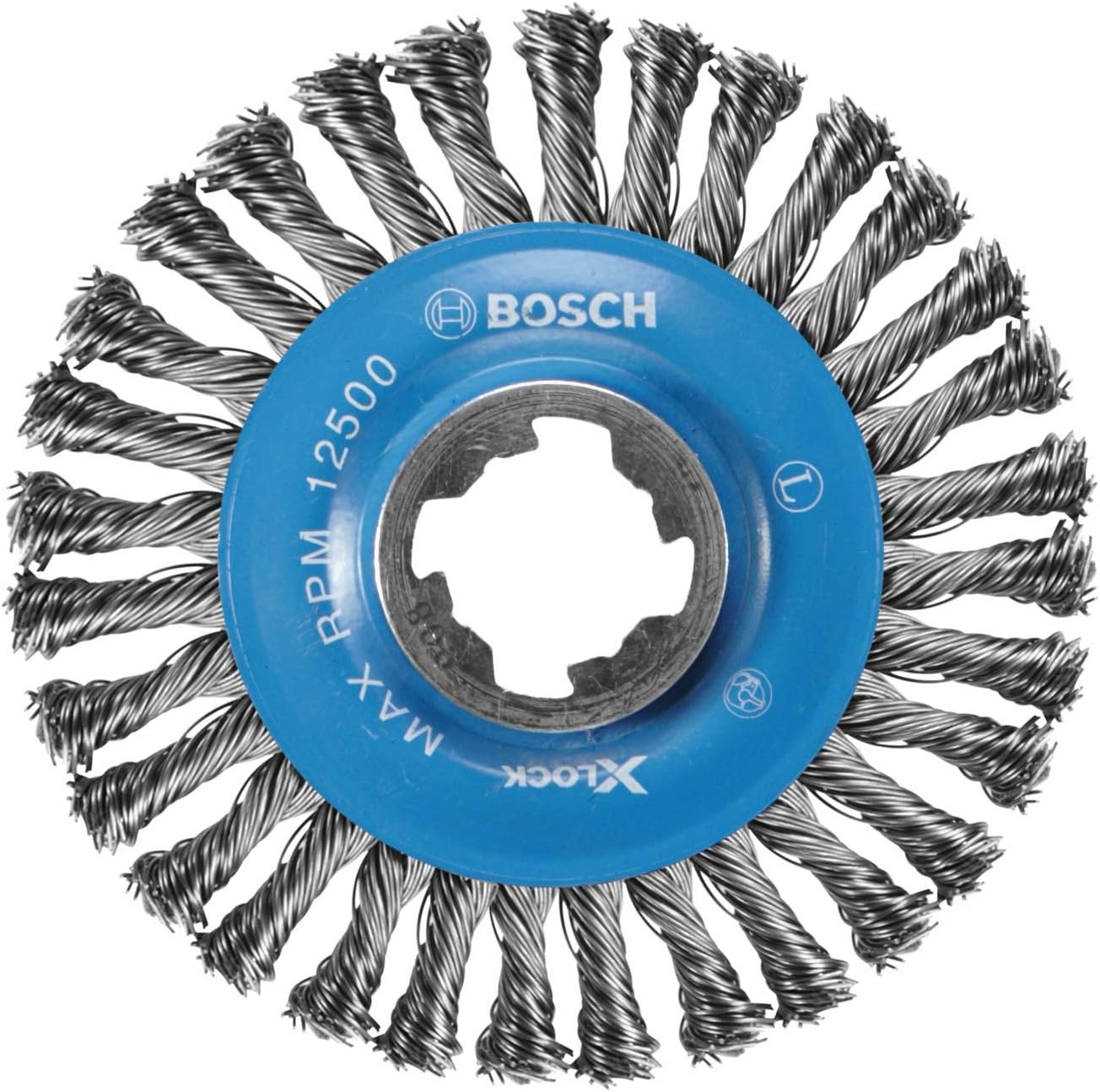 image:imageBOSCH WBX329 3 in XLock Arbor Stainless Steel Knotted Wire Single Row Cup Brush for Applications in Removing Weld Scale Burrs and Corrosion Preparing Painting SurfacesCarbon Steel Wire Wheel