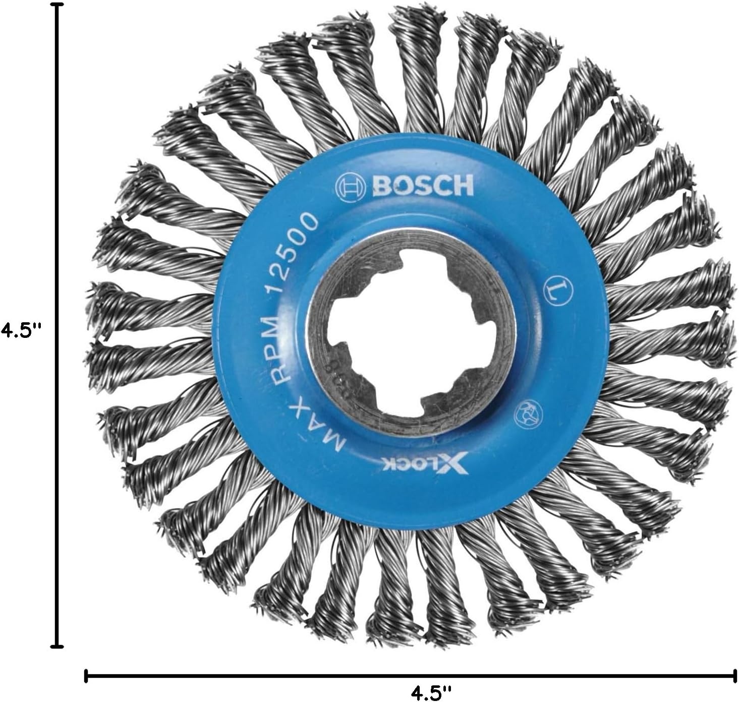 image:imageBOSCH WBX329 3 in XLock Arbor Stainless Steel Knotted Wire Single Row Cup Brush for Applications in Removing Weld Scale Burrs and Corrosion Preparing Painting SurfacesCarbon Steel Wire Wheel