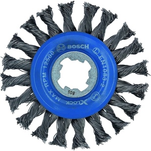 BOSCH WBX329 3 in. X-Lock Arbor Stainless Steel Knotted Wire Single Row Cup Brush for Applications in Removing Weld Scale, Burrs and Corrosion, Preparing Painting Surfaces(Carbon Steel Wire Wheel)