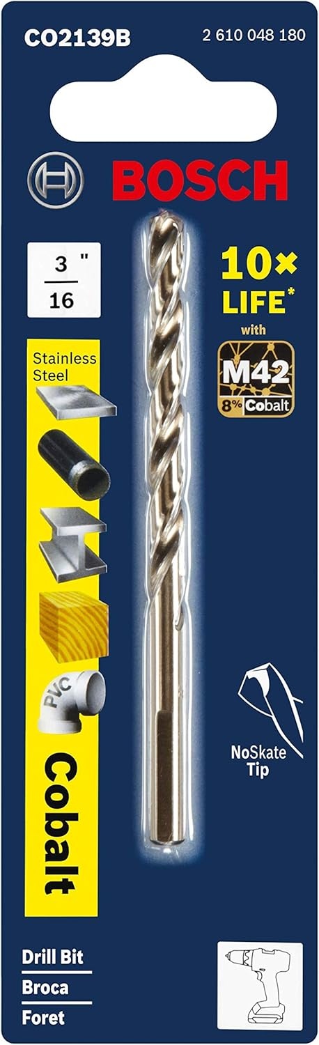 image:imageBOSCH CO14B 14Piece Assorted Set with Included Case Cobalt M42 Metal Drill Bits with ThreeFlat Shank for Drilling Applications in Stainless Steel Cast Iron Titanium and LightGauge Metal316 x 312 in Pack of 2