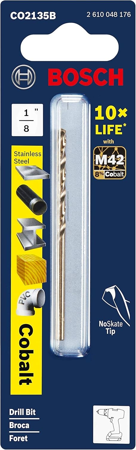 image:imageBOSCH CO14B 14Piece Assorted Set with Included Case Cobalt M42 Metal Drill Bits with ThreeFlat Shank for Drilling Applications in Stainless Steel Cast Iron Titanium and LightGauge Metal18 x 234 in Pack of 2