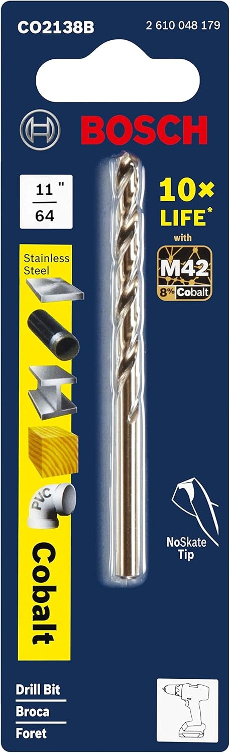 image:imageBOSCH CO14B 14Piece Assorted Set with Included Case Cobalt M42 Metal Drill Bits with ThreeFlat Shank for Drilling Applications in Stainless Steel Cast Iron Titanium and LightGauge Metal1164 x 314 in