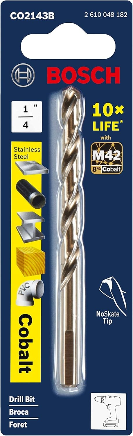 image:imageBOSCH CO14B 14Piece Assorted Set with Included Case Cobalt M42 Metal Drill Bits with ThreeFlat Shank for Drilling Applications in Stainless Steel Cast Iron Titanium and LightGauge Metal14 x 4 in