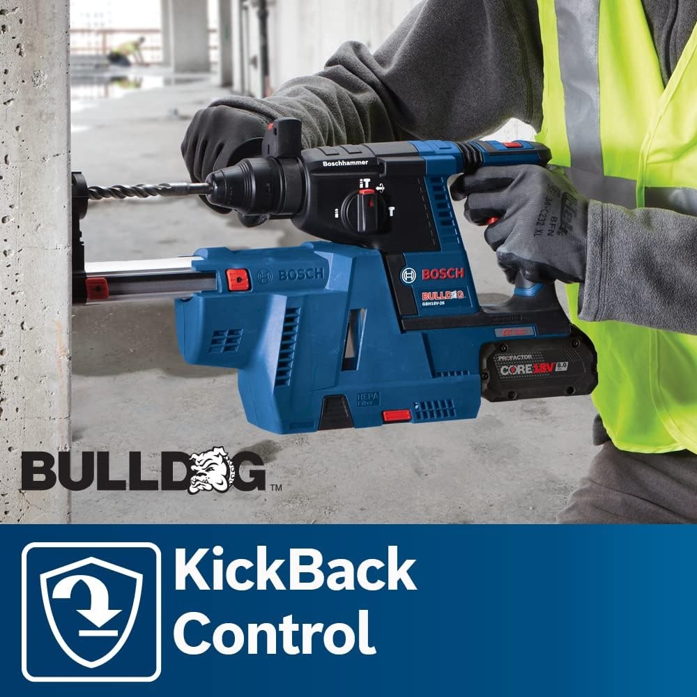 image:imageBOSCH GBH18V26K24AGDE Brushless SDSplus Bulldog 1 In Rotary Hammer Kit with DustCollection Attachment and 2 CORE18V 80 Ah PROFACTOR Performance Batteries