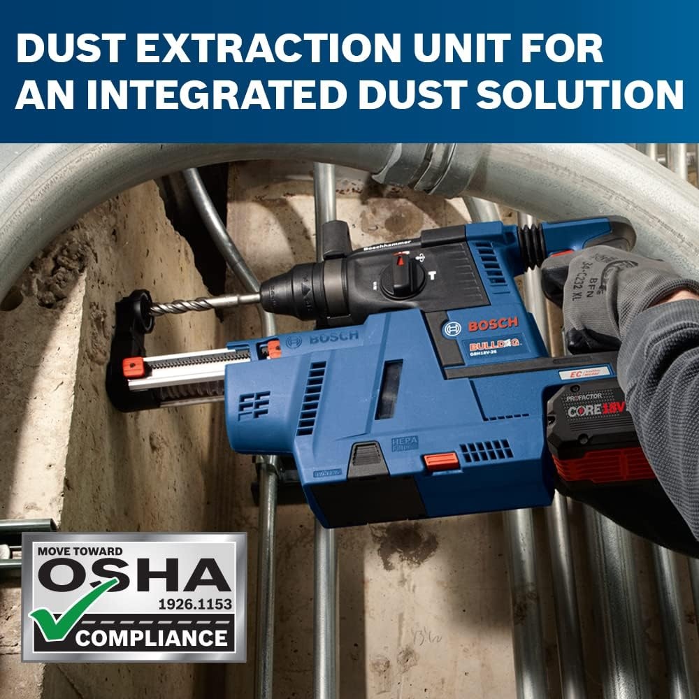 image:imageBOSCH GBH18V26K24AGDE Brushless SDSplus Bulldog 1 In Rotary Hammer Kit with DustCollection Attachment and 2 CORE18V 80 Ah PROFACTOR Performance Batteries