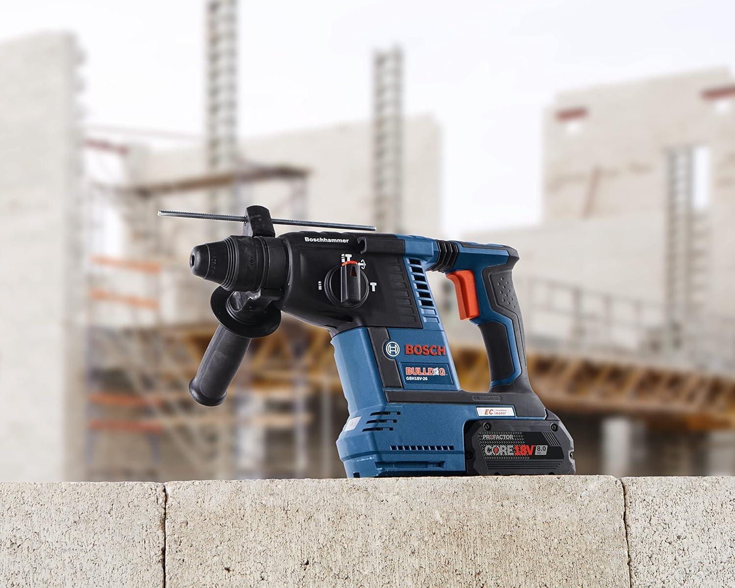 image:imageBOSCH GBH18V26K24AGDE Brushless SDSplus Bulldog 1 In Rotary Hammer Kit with DustCollection Attachment and 2 CORE18V 80 Ah PROFACTOR Performance Batteries