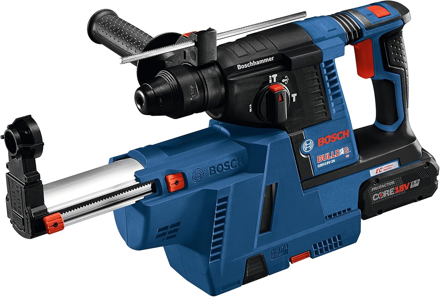 image:imageBOSCH GBH18V26K24AGDE Brushless SDSplus Bulldog 1 In Rotary Hammer Kit with DustCollection Attachment and 2 CORE18V 80 Ah PROFACTOR Performance Batteries