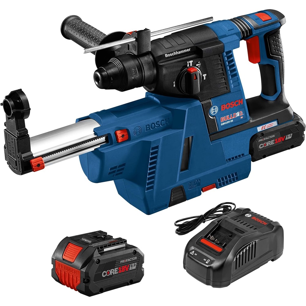 image:imageBOSCH GBH18V26K24AGDE Brushless SDSplus Bulldog 1 In Rotary Hammer Kit with DustCollection Attachment and 2 CORE18V 80 Ah PROFACTOR Performance Batteries