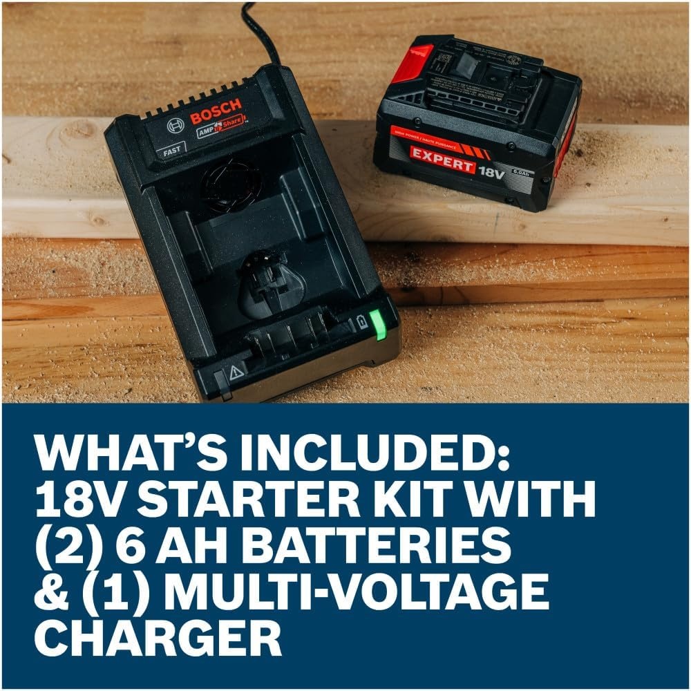 image:imageBOSCH GXS18V26N26X 18V Starter Kit with 2 60Ah Batteries and Charger HighCapacity 18 Volt Batteries for Extended Runtime