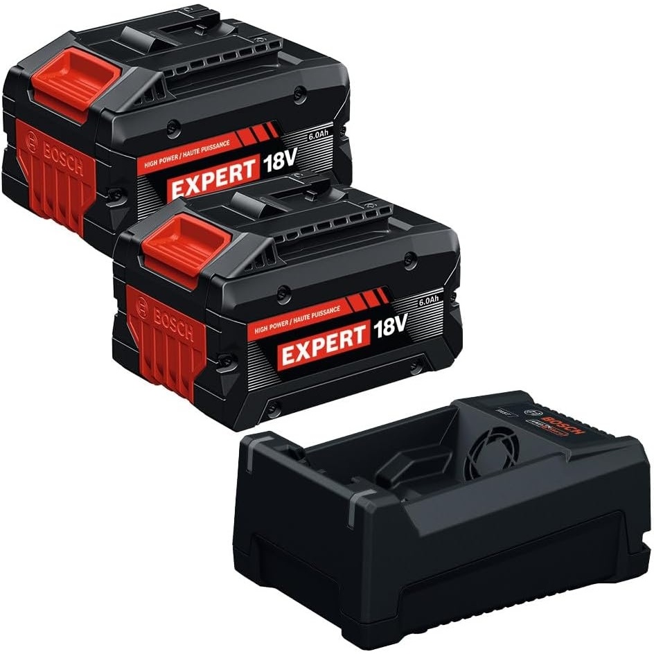 image:imageBOSCH GXS18V26N26X 18V Starter Kit with 2 60Ah Batteries and Charger HighCapacity 18 Volt Batteries for Extended Runtime