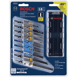 Bosch T-Shank Jig Saw Blade Set T18CHCL, 18 Pieces, 3-1/4” – 5-1/4”, 5-24 TPI, In Brute Tough Case, For Wood, Metal And All Purpose/Multi-Material